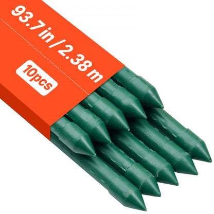 Garden Stakes, 10 Pack, 93.7 inch, Plastic Coated Metal Tomato Stakes, Garden Sticks for Plants Support, with Pointed End and Non-Slip Bumps for Growing Climbing Plants, Outdoor Vegetables