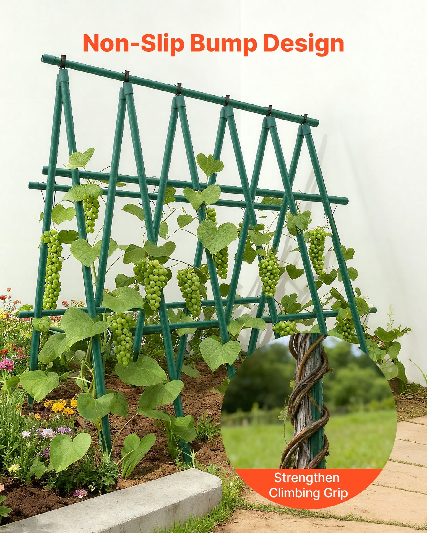 Garden Stakes, 10 Pack, 93.7 inch, Plastic Coated Metal Tomato Stakes, Garden Sticks for Plants Support, with Pointed End and Non-Slip Bumps for Growing Climbing Plants, Outdoor Vegetables