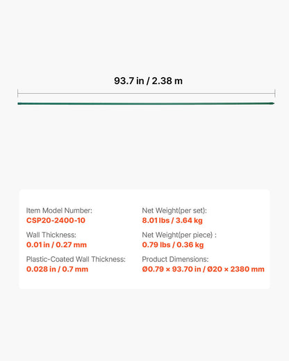 Garden Stakes, 10 Pack, 93.7 inch, Plastic Coated Metal Tomato Stakes, Garden Sticks for Plants Support, with Pointed End and Non-Slip Bumps for Growing Climbing Plants, Outdoor Vegetables