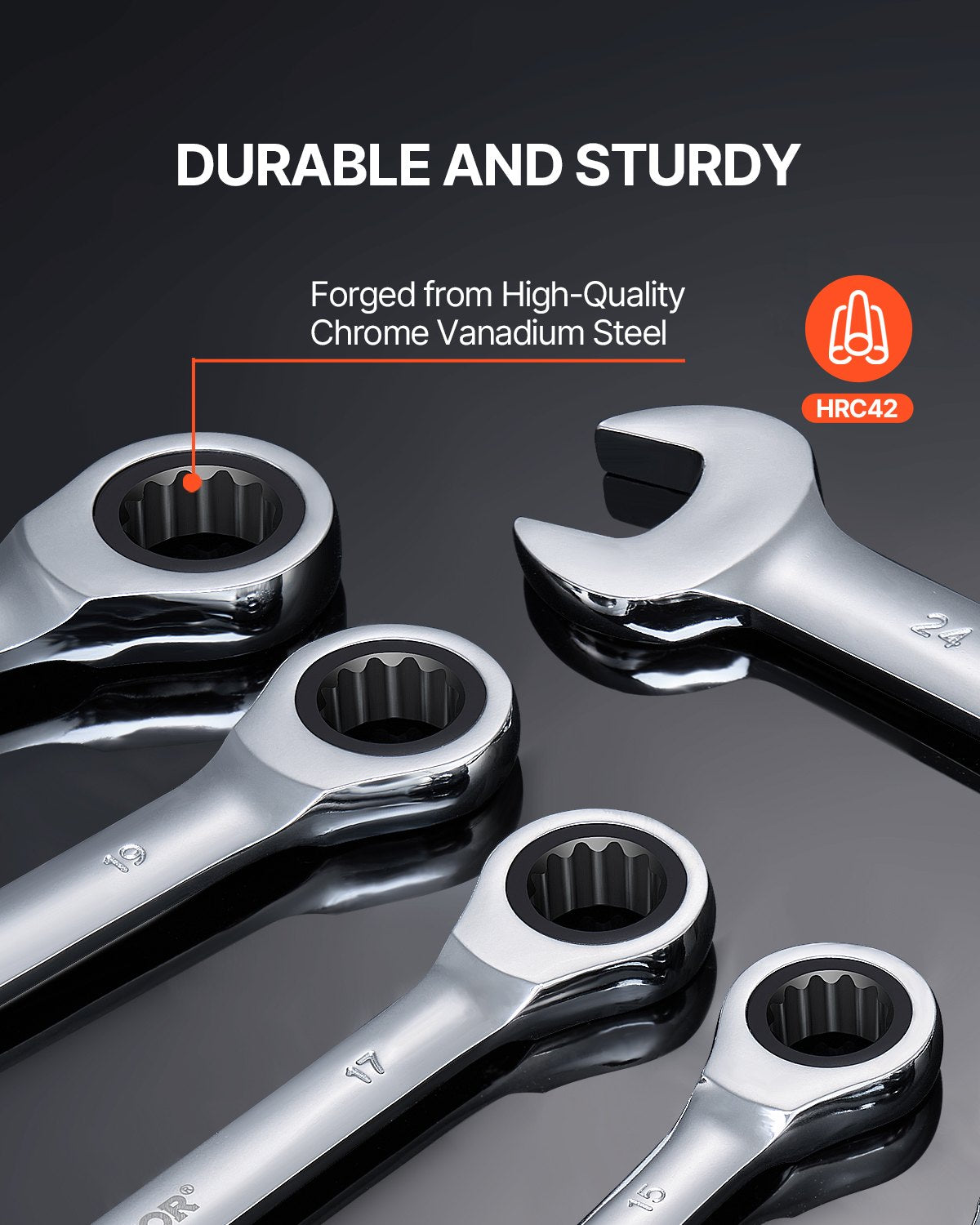 Combination wrench set 16-piece metric 8 mm to 24 mm with organizing rack