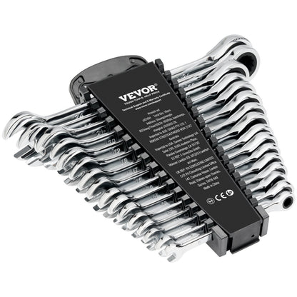 Combination wrench set 16-piece metric 8 mm to 24 mm with organizing rack