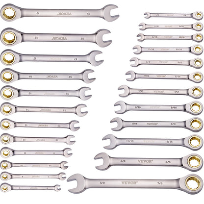 Combination Wrench Set 24 PCS SAE 1/4" - 7/8" Metric 8-19mm Organizer Rack