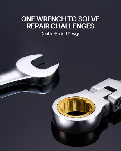 Flex-Head Ratcheting Wrench Set, 8-piece Combination Wrench Set with Roll-up Pouch, Cr-V Steel Flexible Ratcheting Wrench Set SAE 5/16" to 3/4", Ideal for General Household, Workshop, Garage