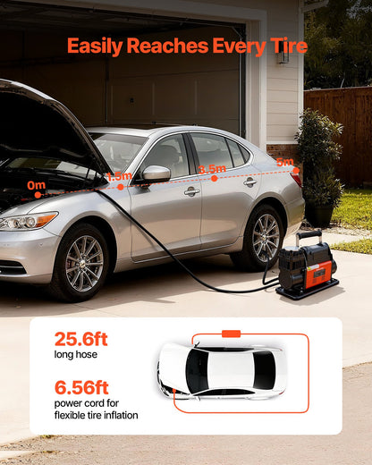 12V Heavy Duty Air Compressor, Auto-Stop Portable Tire Inflator with LCD Digital Display, 7.14 CFM 150PSI Offroad Air Pump with Adapters for Trucks Car SUV 4 x 4 Vehicle RV