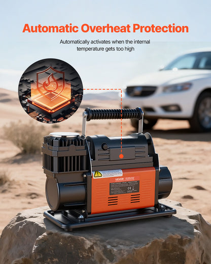 12V Heavy Duty Air Compressor, Auto-Stop Portable Tire Inflator with LCD Digital Display, 7.14 CFM 150PSI Offroad Air Pump with Adapters for Trucks Car SUV 4 x 4 Vehicle RV