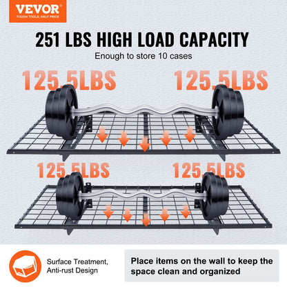 Garage Storage Shelves, 2-Pack, 4 x 2 ft. Heavy Duty Garage Shelves Wall Mounted, 502 lbs Load Capacity (Total) Garage Storage Rack Floating Shelves, Suitable for Shop, Shed, Garage Storage