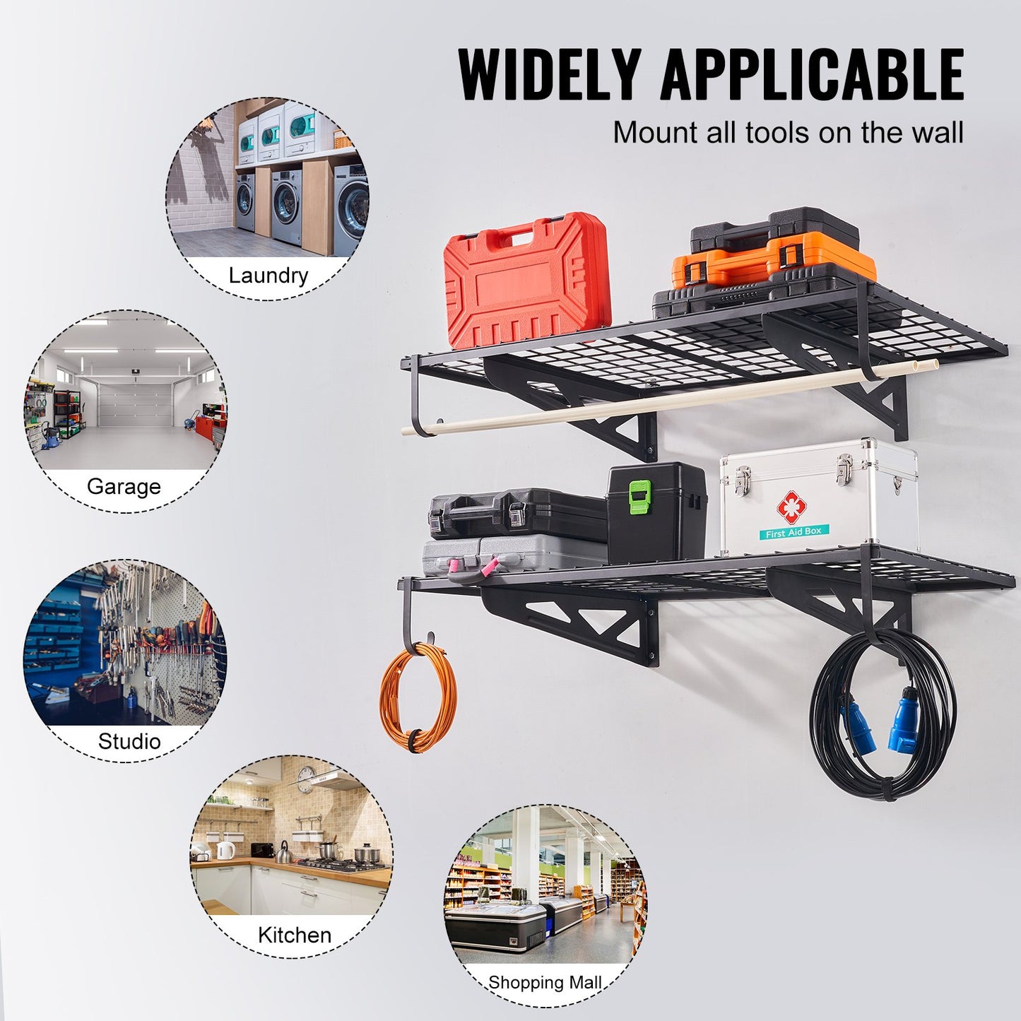 Garage Storage Shelves, 2-Pack, 4 x 2 ft. Heavy Duty Garage Shelves Wall Mounted, 502 lbs Load Capacity (Total) Garage Storage Rack Floating Shelves, Suitable for Shop, Shed, Garage Storage