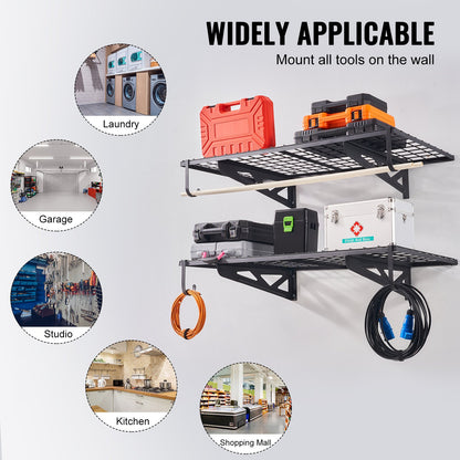 Garage Storage Shelves, 2-Pack, 4 x 2 ft. Heavy Duty Garage Shelves Wall Mounted, 502 lbs Load Capacity (Total) Garage Storage Rack Floating Shelves, Suitable for Shop, Shed, Garage Storage