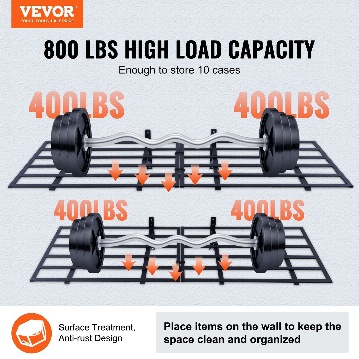 Garage Shelves, 2-Pack, 6 x 2 ft. Heavy Duty Garage Shelves Wall Mounted, 1600 lbs Load Capacity (Total) Garage Storage Rack Floating Shelves, Suitable for Shop, Shed, Garage Storage