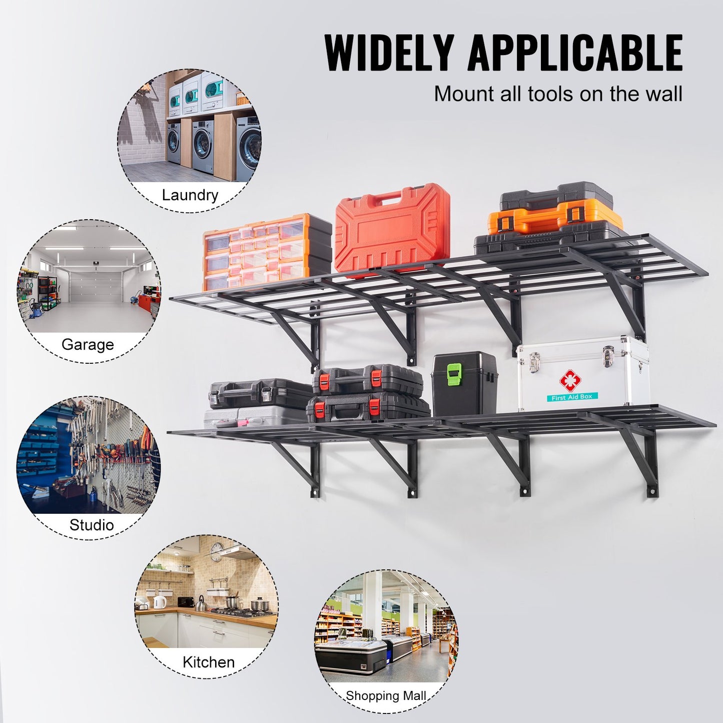 Garage Shelves, 2-Pack, 6 x 2 ft. Heavy Duty Garage Shelves Wall Mounted, 1600 lbs Load Capacity (Total) Garage Storage Rack Floating Shelves, Suitable for Shop, Shed, Garage Storage