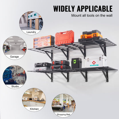 Garage Shelves, 2-Pack, 6 x 2 ft. Heavy Duty Garage Shelves Wall Mounted, 1600 lbs Load Capacity (Total) Garage Storage Rack Floating Shelves, Suitable for Shop, Shed, Garage Storage