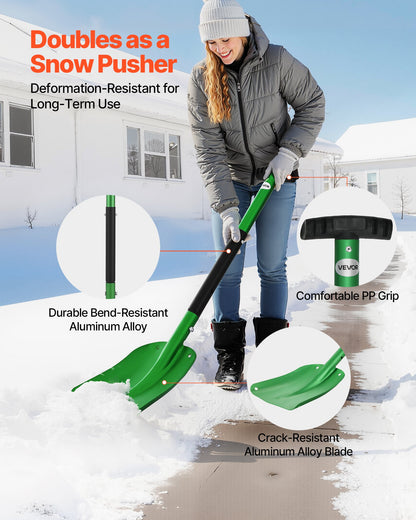 Snow Shovel for Driveway, 8.5 in Wide Aluminum Alloy Snow Shovel with T-shaped Handles, Large Capacity Snowplow Shovels, Portable & Lightweight Snows Removal Tool for Garden Car Camping