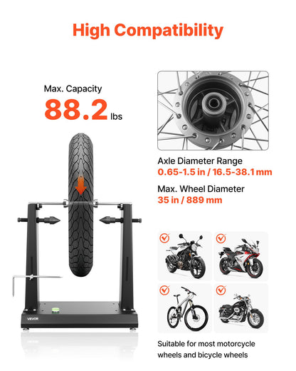 Motorcycle Wheel Balancer, 88.2 lbs Capacity, Tire Balancer & Truing Stand with Adjustable Centering Cones and Truing Pointer, Balancing Tools for Most Motorcycles & Bicycles, 35-Inch Wheel Dia