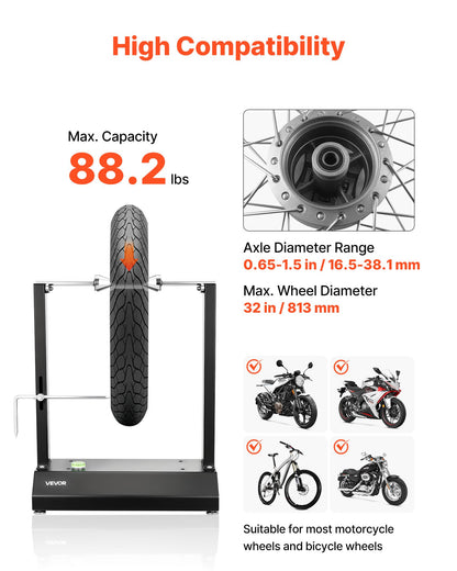 Motorcycle Wheel Balancer, 88.2 lbs Capacity, Tire Balancer & Truing Stand with Adjustable Centering Cones and Truing Pointer, Balancing Tools for Most Motorcycles & Bicycles, 32-Inch Wheel Dia