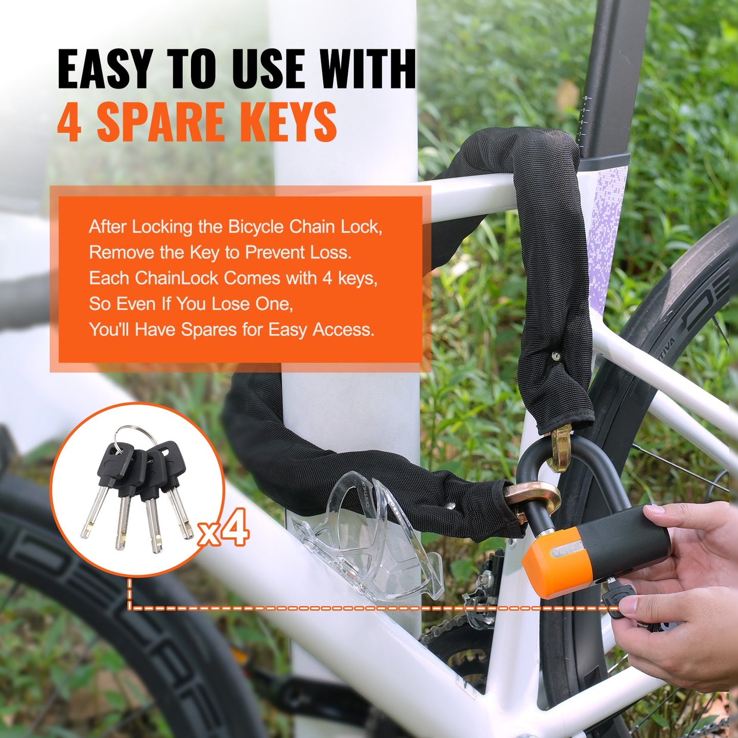 Fahrradkettenschloss 3,28 Ft Fahrradkettenschloss mit 4 Schlüsseln Metall Stahl 14 mm