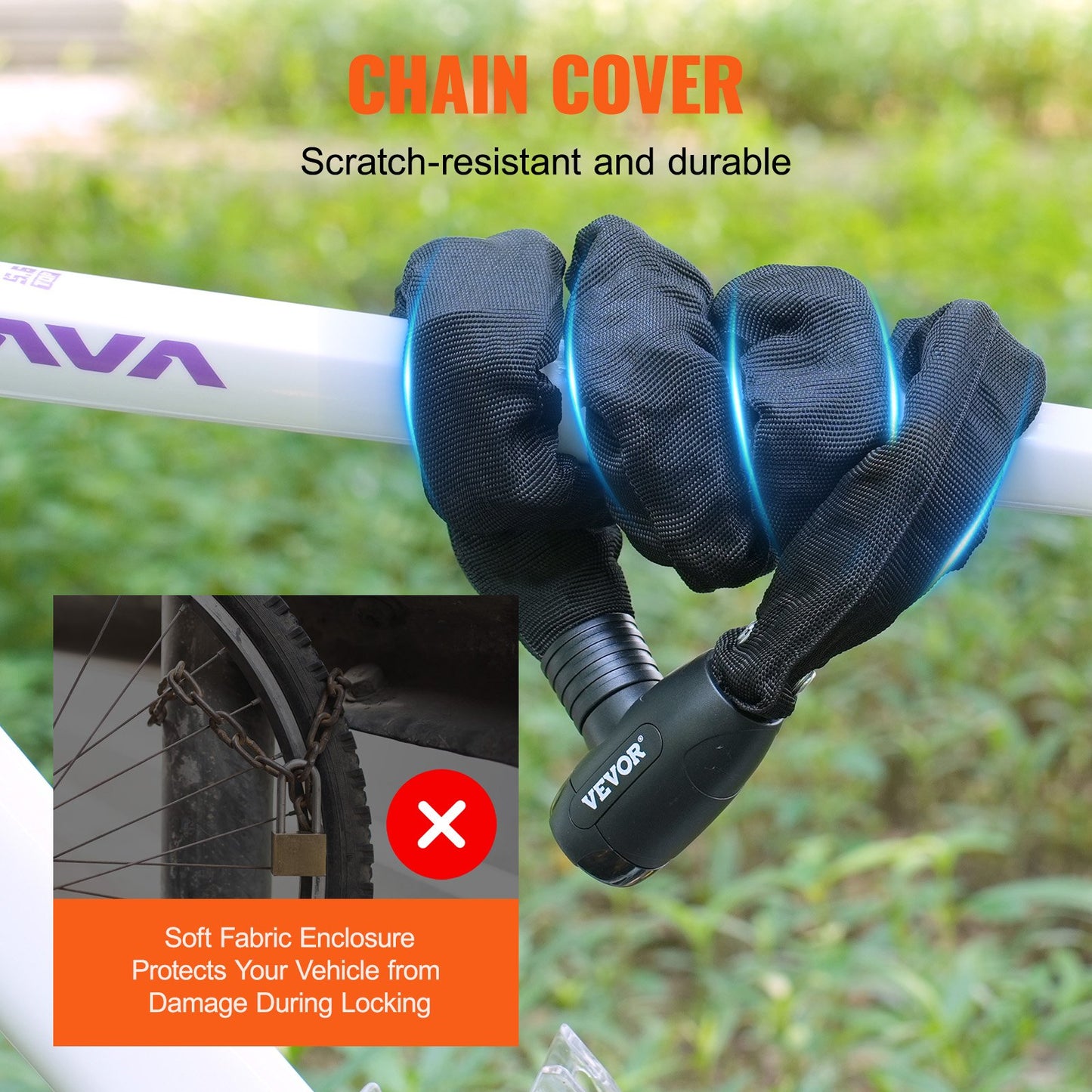 Bike Chain Lock 3,94 Ft Combination Cykel Kedjelås med 4 nycklar 8 mm