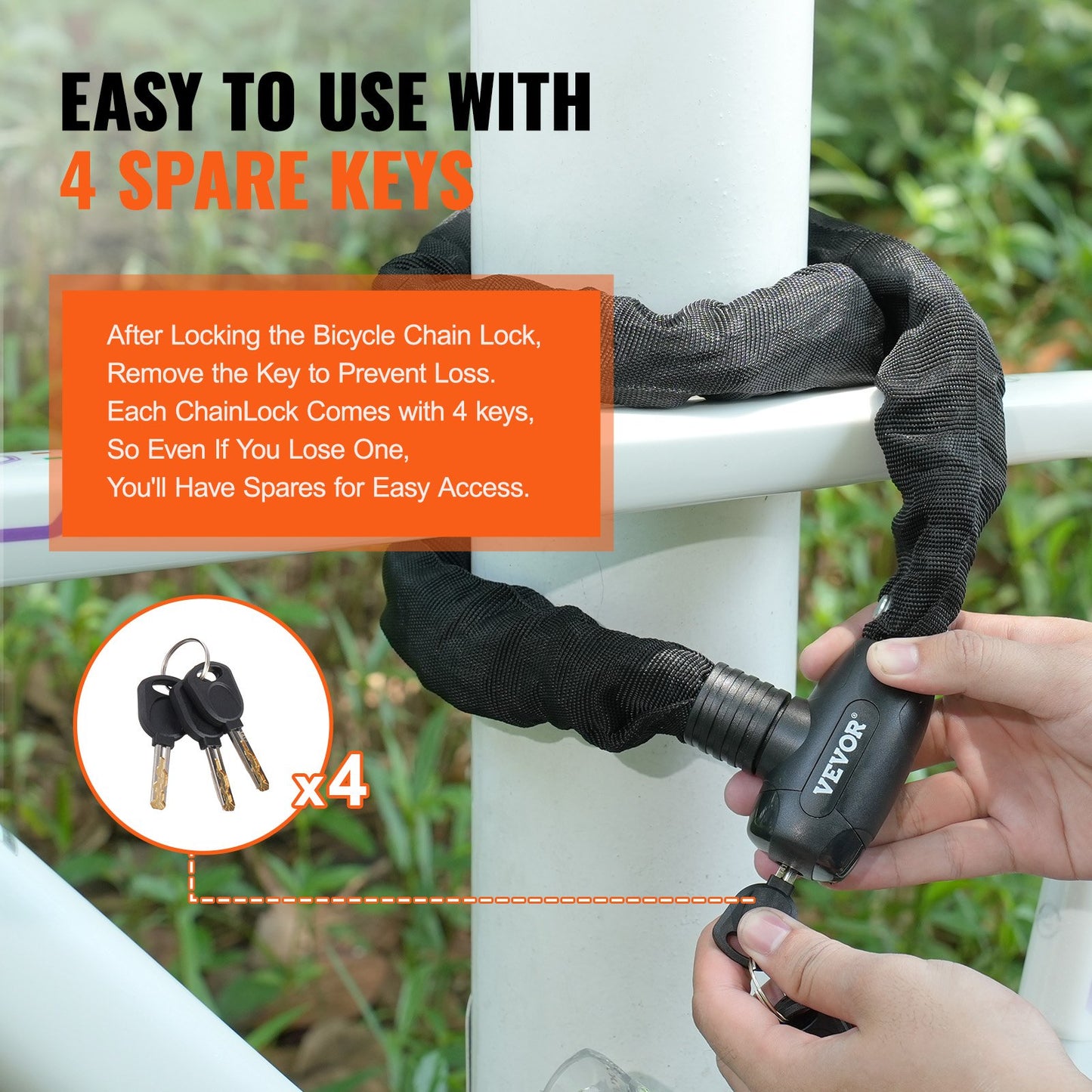 Bike Chain Lock 3,94 Ft Combination Cykel Kedjelås med 4 nycklar 8 mm