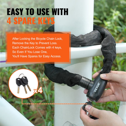 Bike Chain Lock 3,94 Ft Combination Cykel Kedjelås med 4 nycklar 8 mm