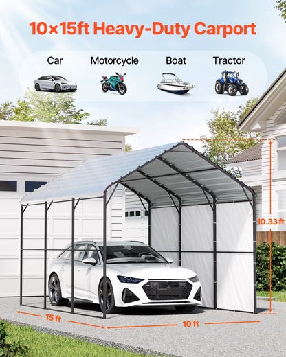 10' x 15' Metall-Carport, robuste Outdoor-Autogarage für Boote
