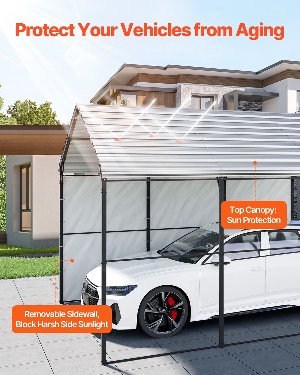 10' x 15' Metall-Carport, robuste Outdoor-Autogarage für Boote
