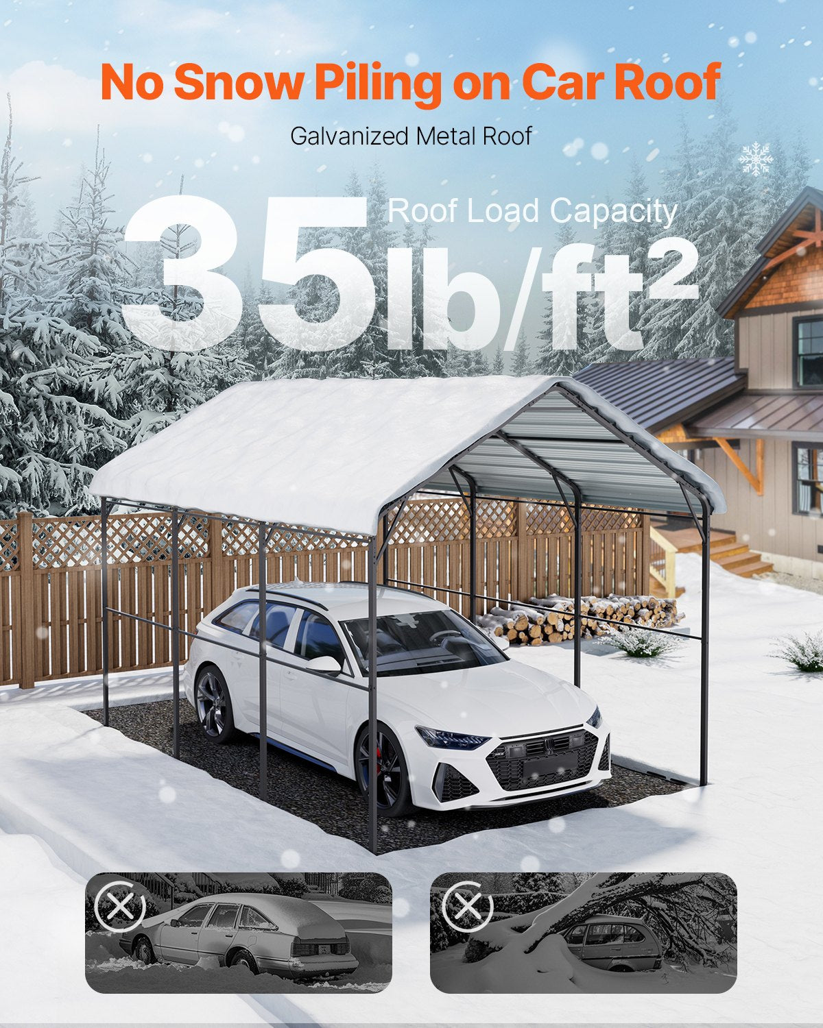 10' x 15' Metall-Carport, robuste Outdoor-Autogarage für Boote