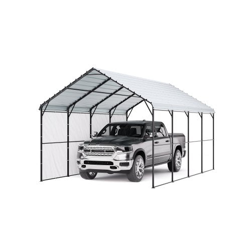Heavy Duty Metal Carport, 12' x 20' Outdoor Carport with Galvanized Steel Frame & Roof, Car Tent Garage Shade with Removable Sidewalls, Multi-Use Car Shelter for Pickup, Boat, Car & Tractors