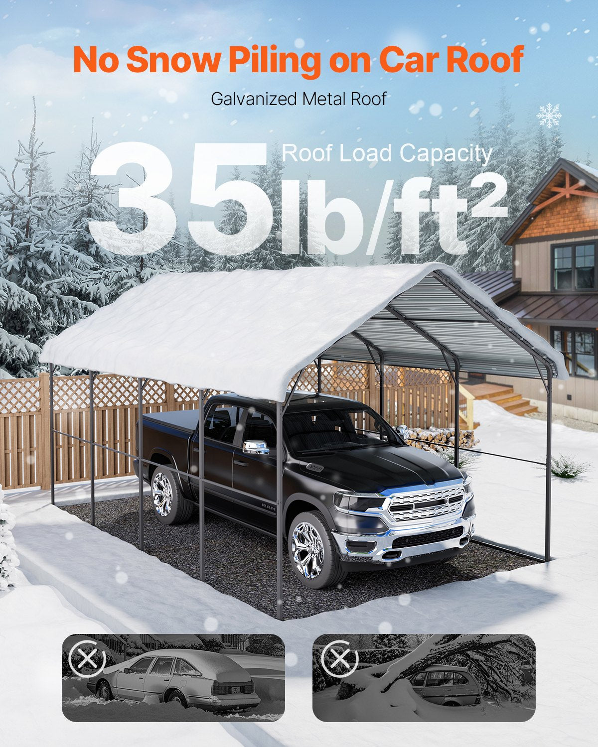 12' x 20' Metall-Carport, robuste Outdoor-Autogarage für Boote