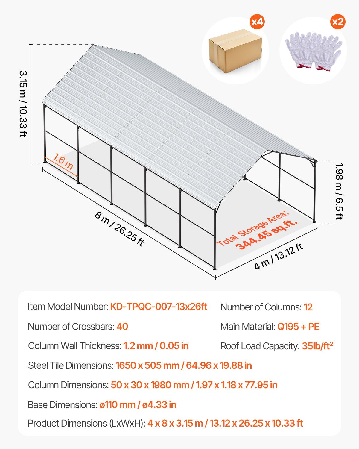 13' x 26' metallcarport Heavy Duty utomhusbilsskydd Garage för båtar