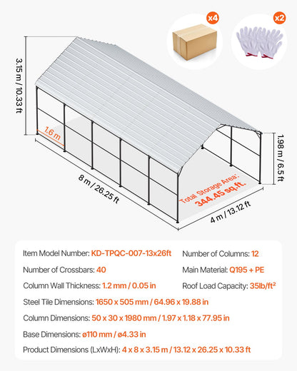 13' x 26' metallcarport Heavy Duty utomhusbilsskydd Garage för båtar