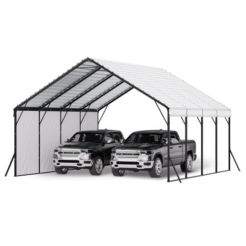 Heavy Duty Metal Carport, 20 x 20 ft Outdoor Carport with Sturdy Frame & Roof, Car Garage Shade with Removable Sidewalls, Multi-Use Car Shelter for Pickup, Boat, Trucks & Tractors