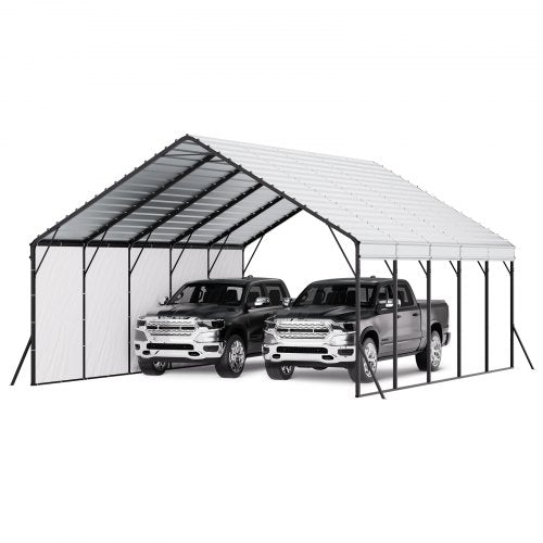 Heavy Duty Metal Carport, 20 x 24 ft Outdoor Carport with Sturdy Frame & Roof, Car Garage Shade with Removable Sidewalls, Multi-Use Car Shelter for Pickup, Boat, Trucks & Tractors