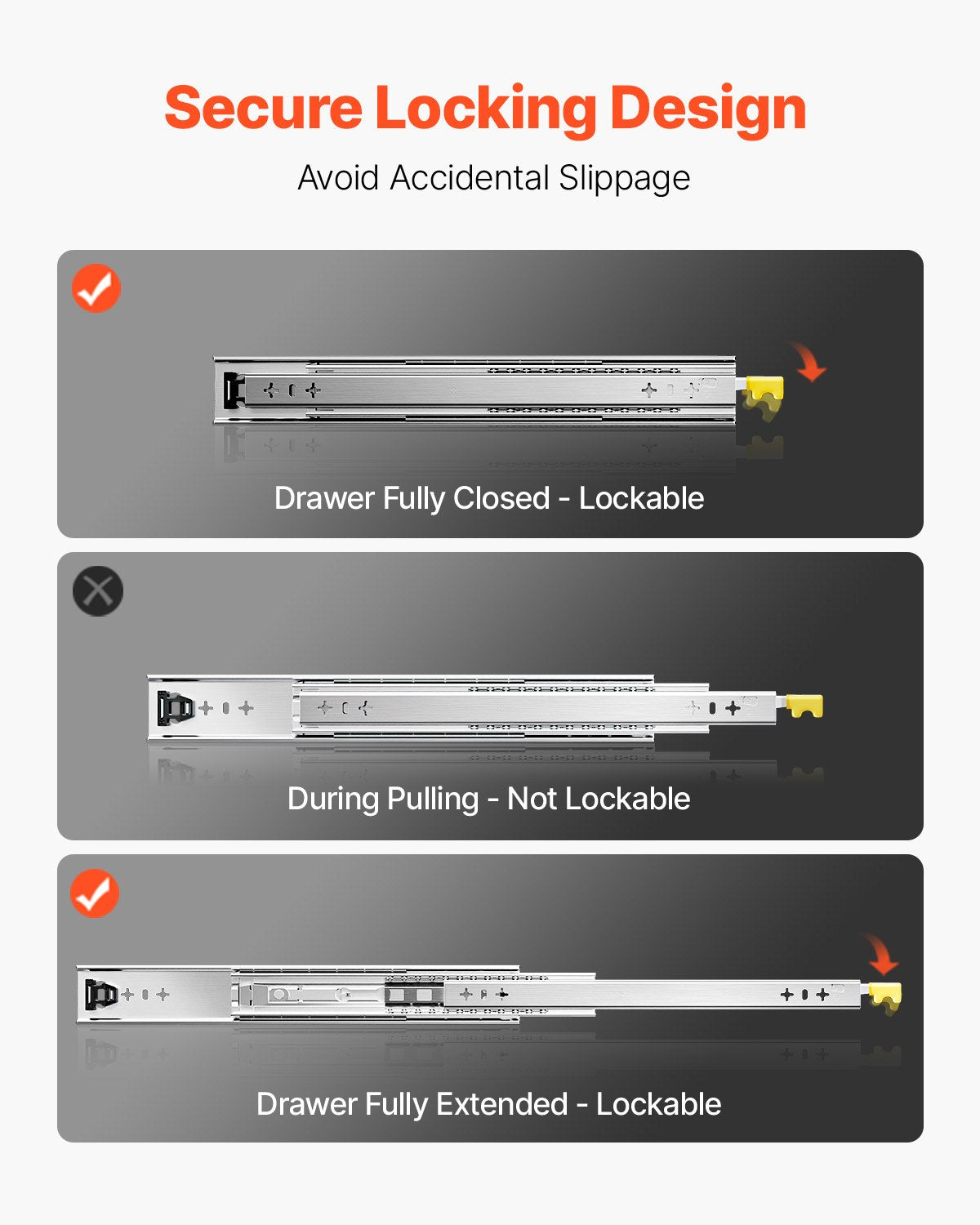 1 Paar 16-60 Zoll Soft-Close-Schubladenschienen Kugellager Vollauszug