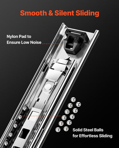 Heavy Duty Drawer Slides 16inch, 1 Pair Locking Drawer Slides 250lbs Load Capacity, Side Mount Ball Bearing, 3-Fold Full Extension