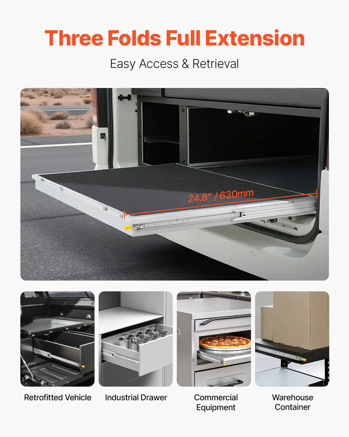 Heavy Duty Drawer Slides 16inch, 1 Pair Locking Drawer Slides 250lbs Load Capacity, Side Mount Ball Bearing, 3-Fold Full Extension