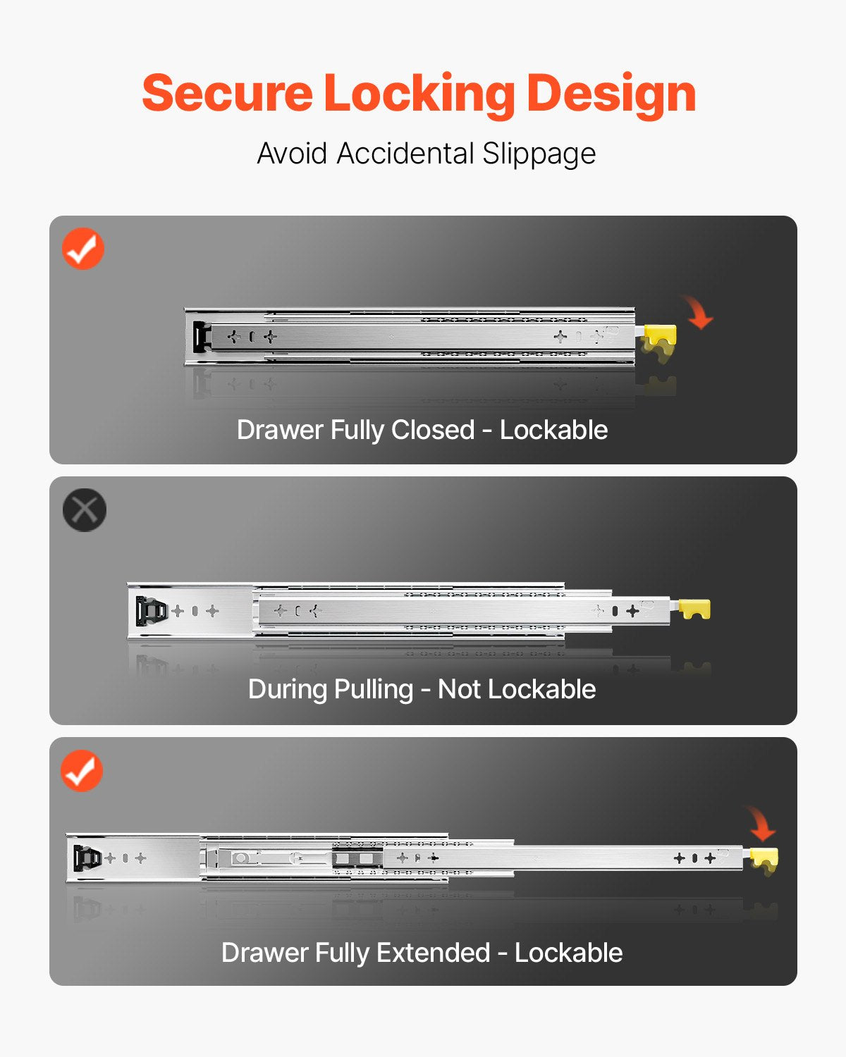 1 Paar 16-60 Zoll Soft-Close-Schubladenschienen Kugellager Vollauszug