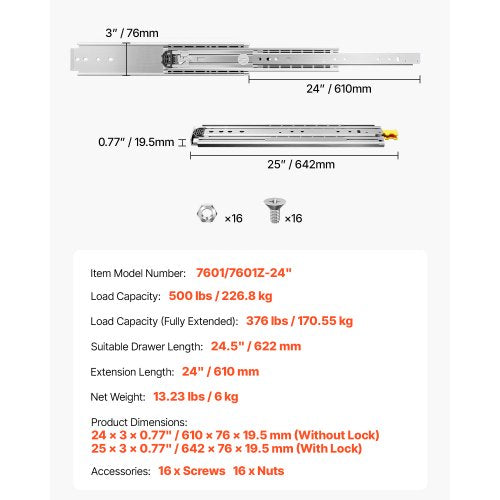 1 paar 16-60 Zoll Soft Closing Schubladenführungen Kugellager Voll Ausziehbar