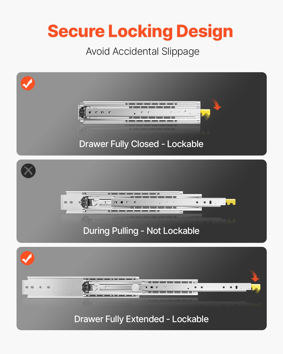 1 Paar 16-60 Zoll Soft-Close-Schubladenschienen Kugellager Vollauszug