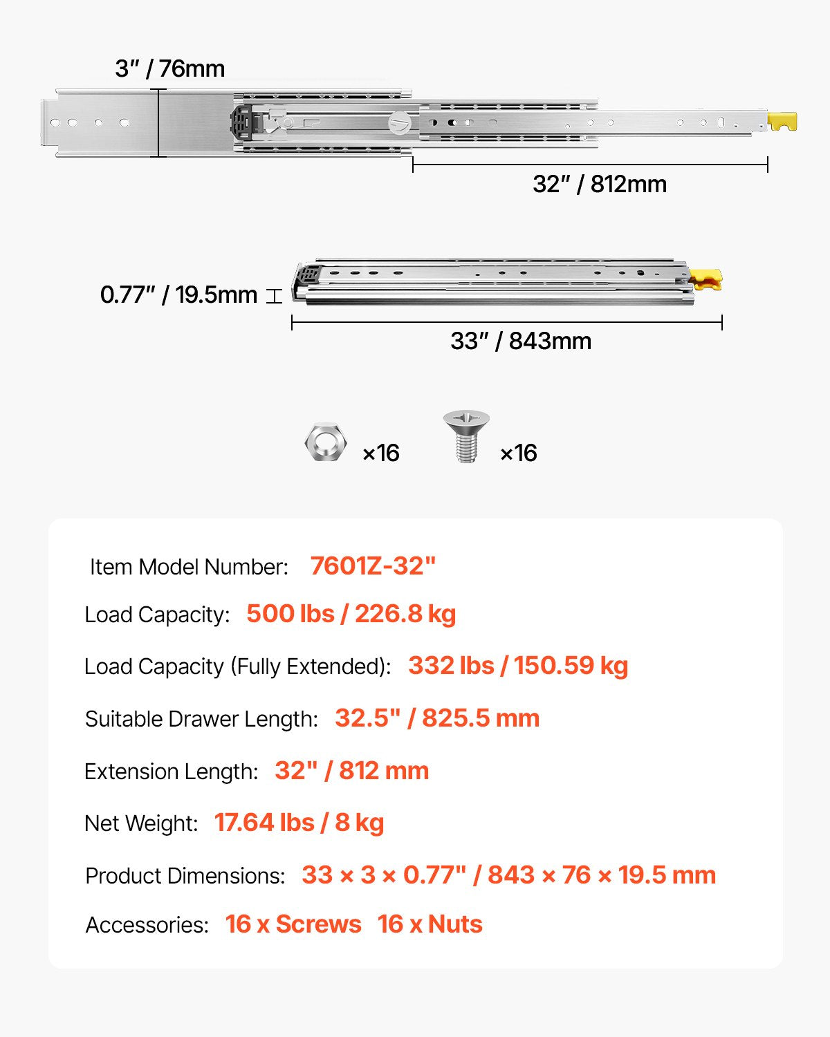 1 Paar 18-60 Zoll Soft-Close-Schubladenschienen Kugellager Vollauszug