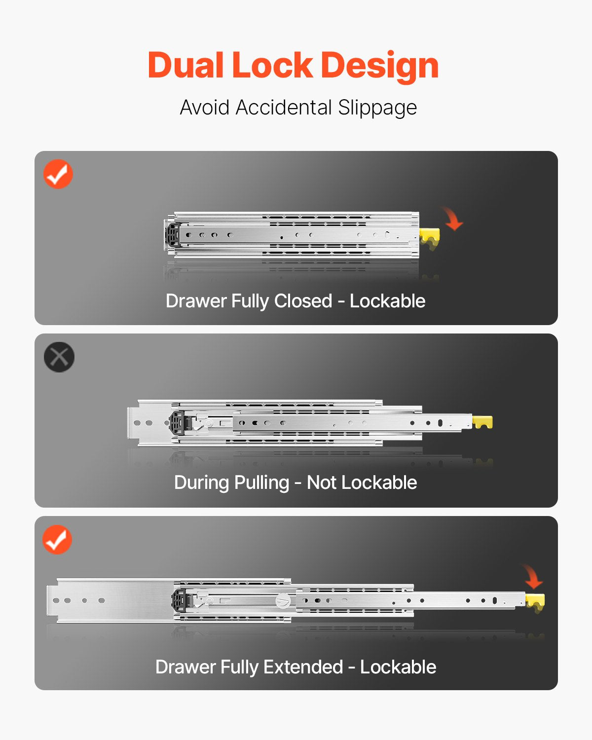 1 Paar 18-60 Zoll Soft-Close-Schubladenschienen Kugellager Vollauszug