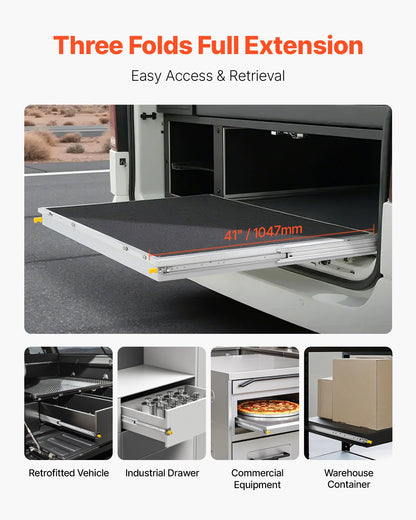 1 Pair Full Extension Drawer Slides 18 20 22 28 30 32 36 38 40 44 48 52 56 60 in, 500 lbs Load Capacity Locking Drawer Slides, Ball Bearing with Lock Side Mount Drawer Slide Rail