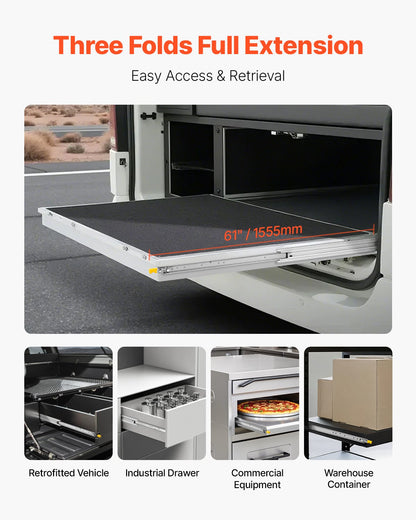 Heavy Duty Drawer Slides, 1 Pair 60inch Locking Drawer Slides, 500lbs Load Capacity, Side Mount Ball Bearing Drawer Glides, Full Extension Industrial Locking Rail