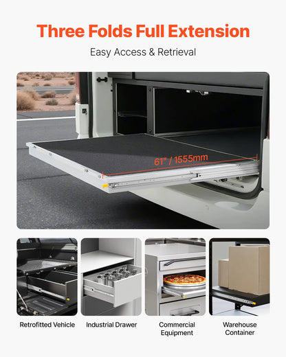 1 Pair Full Extension Drawer Slides 18 20 22 28 30 32 36 38 40 44 48 52 56 60 in, 500 lbs Load Capacity Locking Drawer Slides, Ball Bearing with Lock Side Mount Drawer Slide Rail