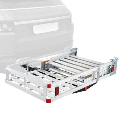 Hitch Mount Cargo Carrier, 48.03" x 27.87" Aluminum Hitch Cargo Rack with Folding Ramp, Hitch Rack Basket with Stabilizer and Straps, 500LBS Mobility Scooter Carrier Fit 2" Hitch Receiver