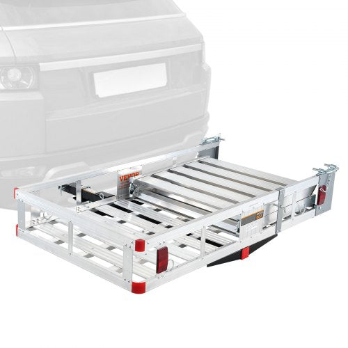 Hitch Mount Cargo Carrier, 48.03" x 27.87" Aluminum Hitch Cargo Rack with Folding Ramp, Hitch Rack Basket with Stabilizer and Straps, 500LBS Mobility Scooter Carrier Fit 2" Hitch Receiver