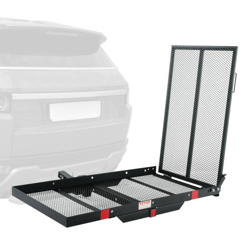 Hitch Mount Cargo Carrier, 45.3" x 25.6" Iron Hitch Cargo Rack with Folding Ramp, Hitch Rack Basket with Stabilizer and Straps, 500LBS Mobility Scooter Carrier Fit 2" Hitch Receiver