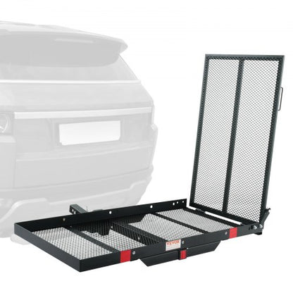 Hitch Mount Cargo Carrier, 45.3" x 25.6" Iron Hitch Cargo Rack with Folding Ramp, Hitch Rack Basket with Stabilizer and Straps, 500LBS Mobility Scooter Carrier Fit 2" Hitch Receiver