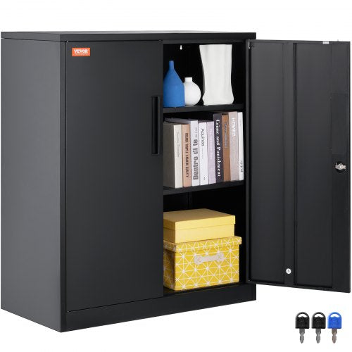 Metal Storage Cabinet with 2 Magnetic Doors and 2 Adjustable Shelves, 200 lbs Capacity per Shelf, Locking Steel Storage Cabinet, 42'' Metal Cabinet with 3 Keys, for Home, Office, Garage