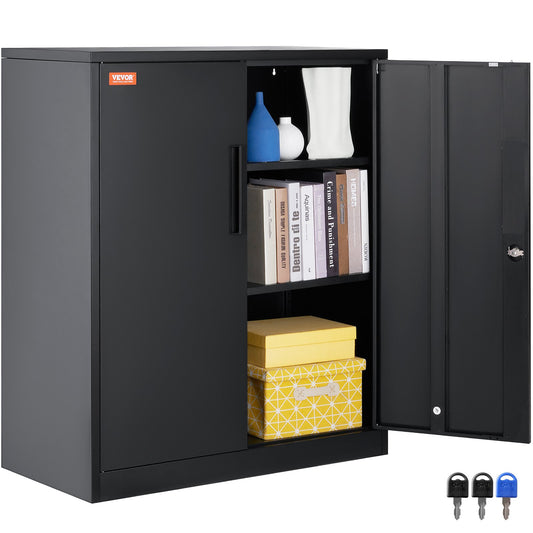 Metal Storage Cabinet with 2 Magnetic Doors and 4 Adjustable Shelves, 200 lbs Capacity Per Shelf, Locking Steel Storage Cabinet, 42'' Metal Cabinet with 3 Keys, for Office, Garage, Home, Black