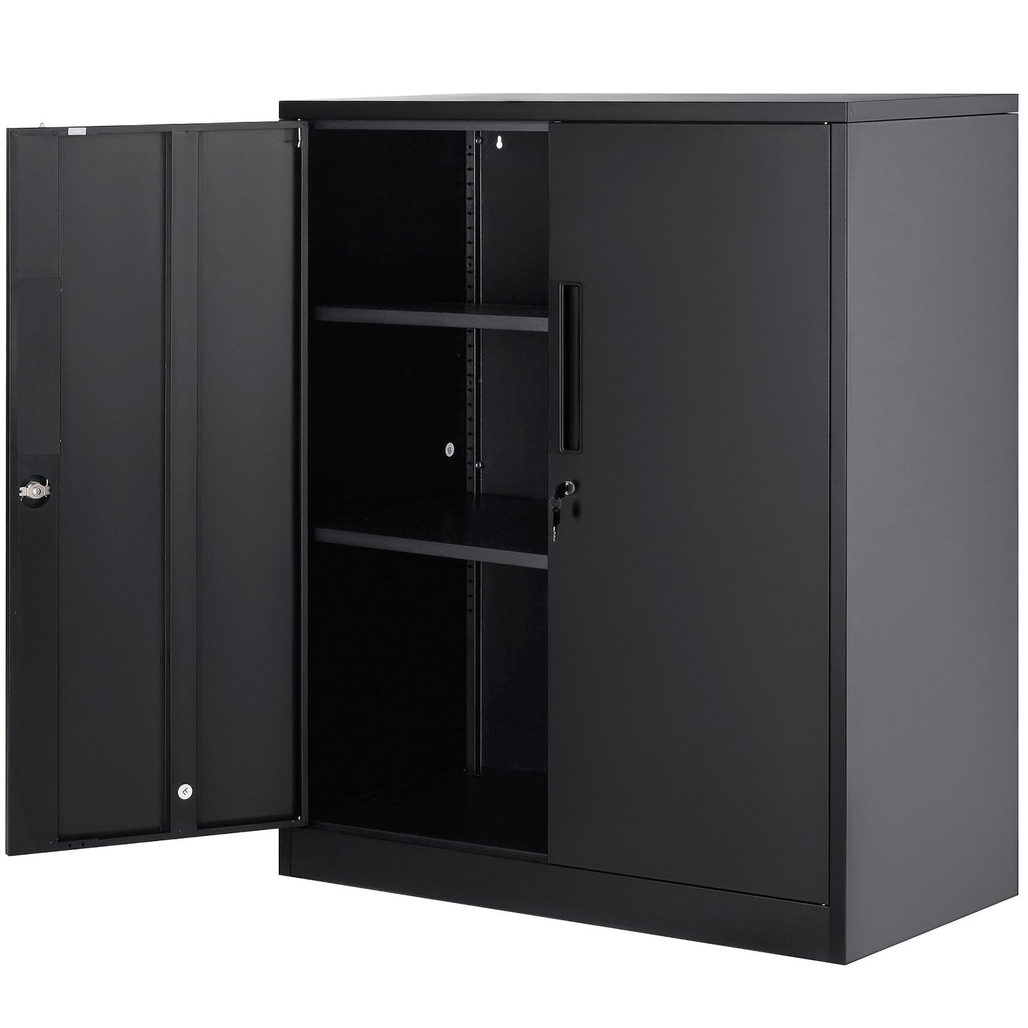 Metal Storage Cabinet with 2 Magnetic Doors and 4 Adjustable Shelves, 200 lbs Capacity Per Shelf, Locking Steel Storage Cabinet, 42'' Metal Cabinet with 3 Keys, for Office, Garage, Home, Black