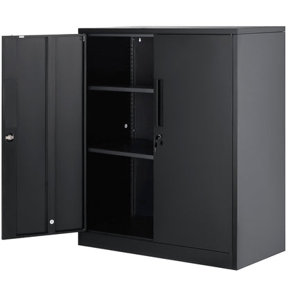 Metal Storage Cabinet with 2 Magnetic Doors and 4 Adjustable Shelves, 200 lbs Capacity Per Shelf, Locking Steel Storage Cabinet, 42'' Metal Cabinet with 3 Keys, for Office, Garage, Home, Black